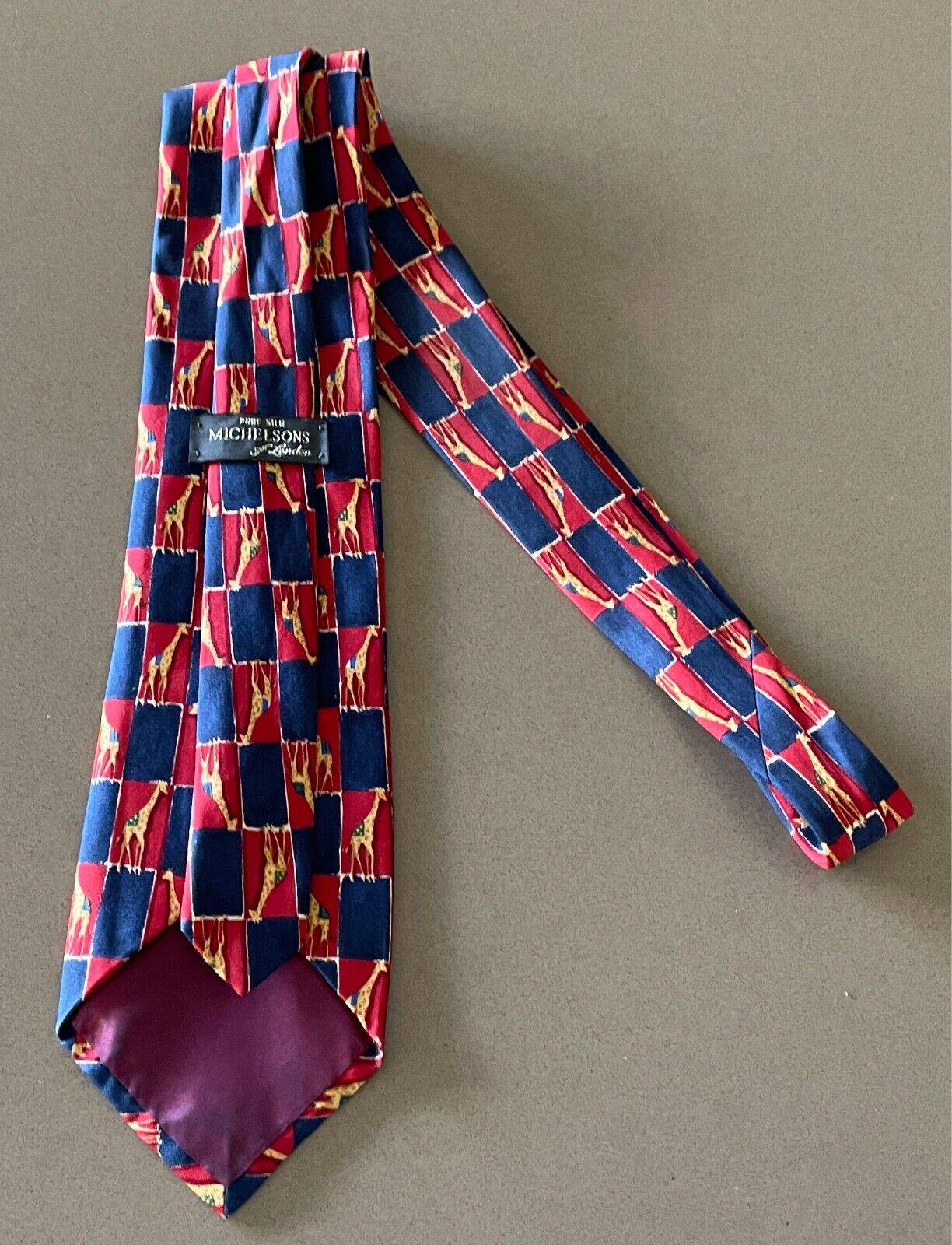 Mens Tie MICHELSONS OF LONDON Red and Navy Giraffe Rectangle Print Silk Neck Tie
