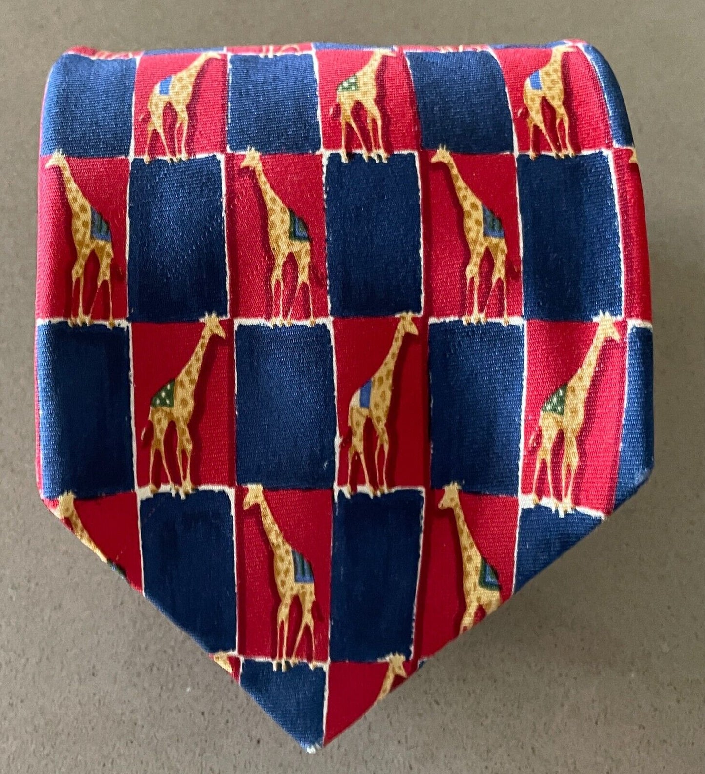 Mens Tie MICHELSONS OF LONDON Red and Navy Giraffe Rectangle Print Silk Neck Tie