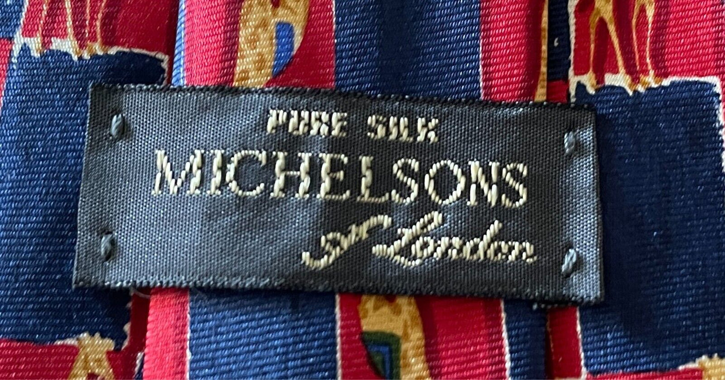 Mens Tie MICHELSONS OF LONDON Red and Navy Giraffe Rectangle Print Silk Neck Tie