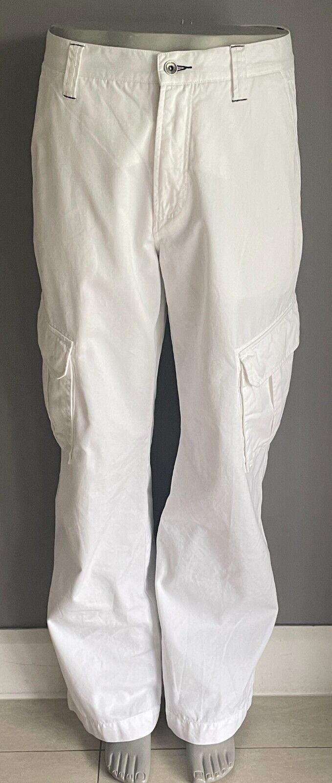 MARCS Mens Cargo Pants White Cotton Full Length Size 36/94cm Waist Wide Leg