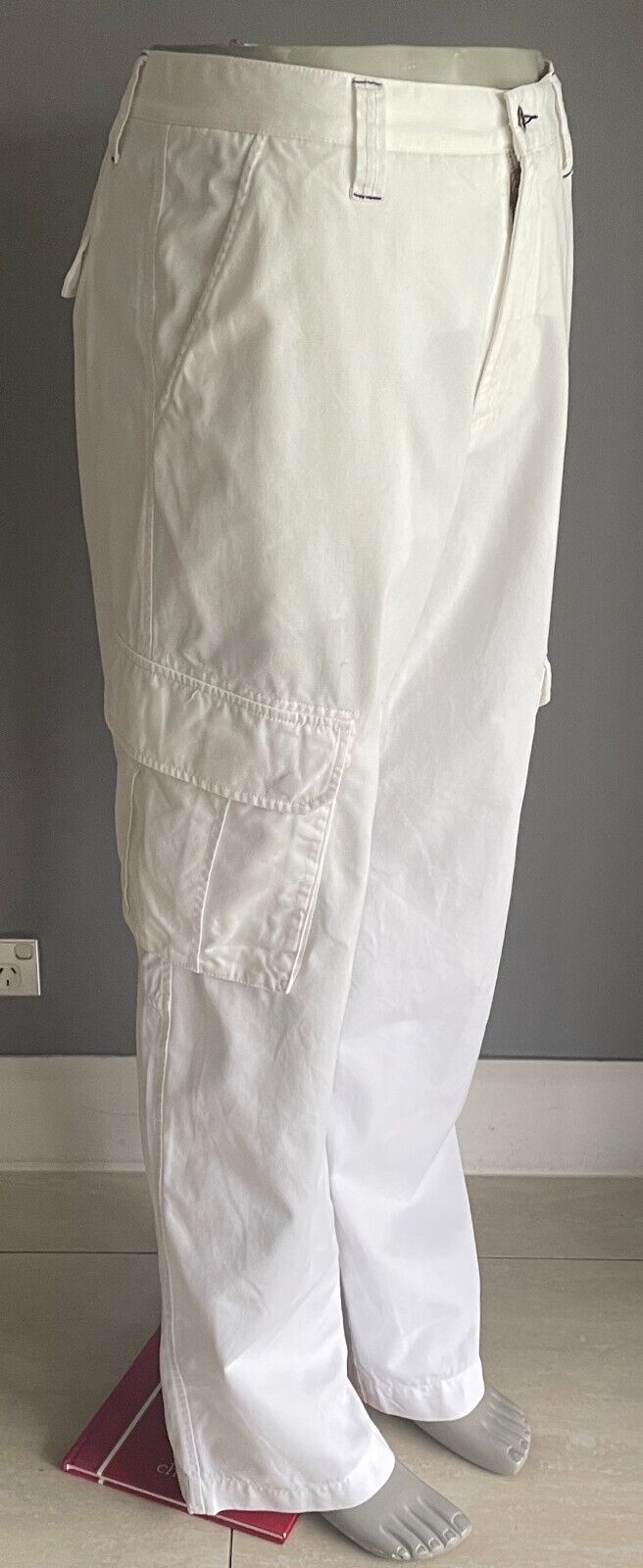 MARCS Mens Cargo Pants White Cotton Full Length Size 36/94cm Waist Wide Leg