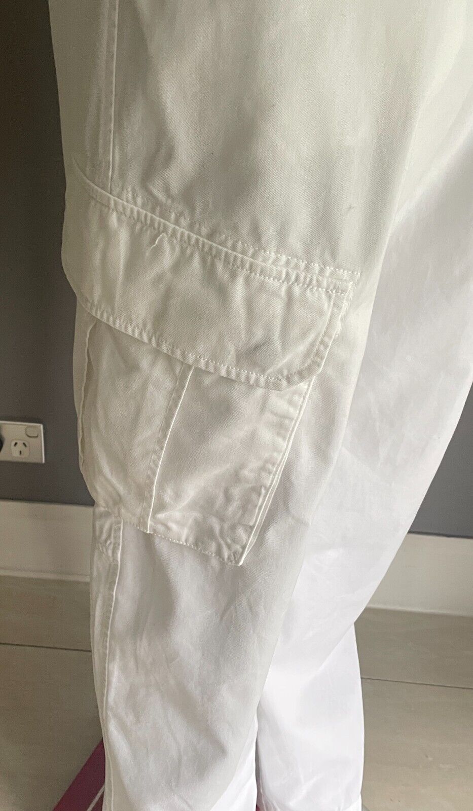 MARCS Mens Cargo Pants White Cotton Full Length Size 36/94cm Waist Wide Leg