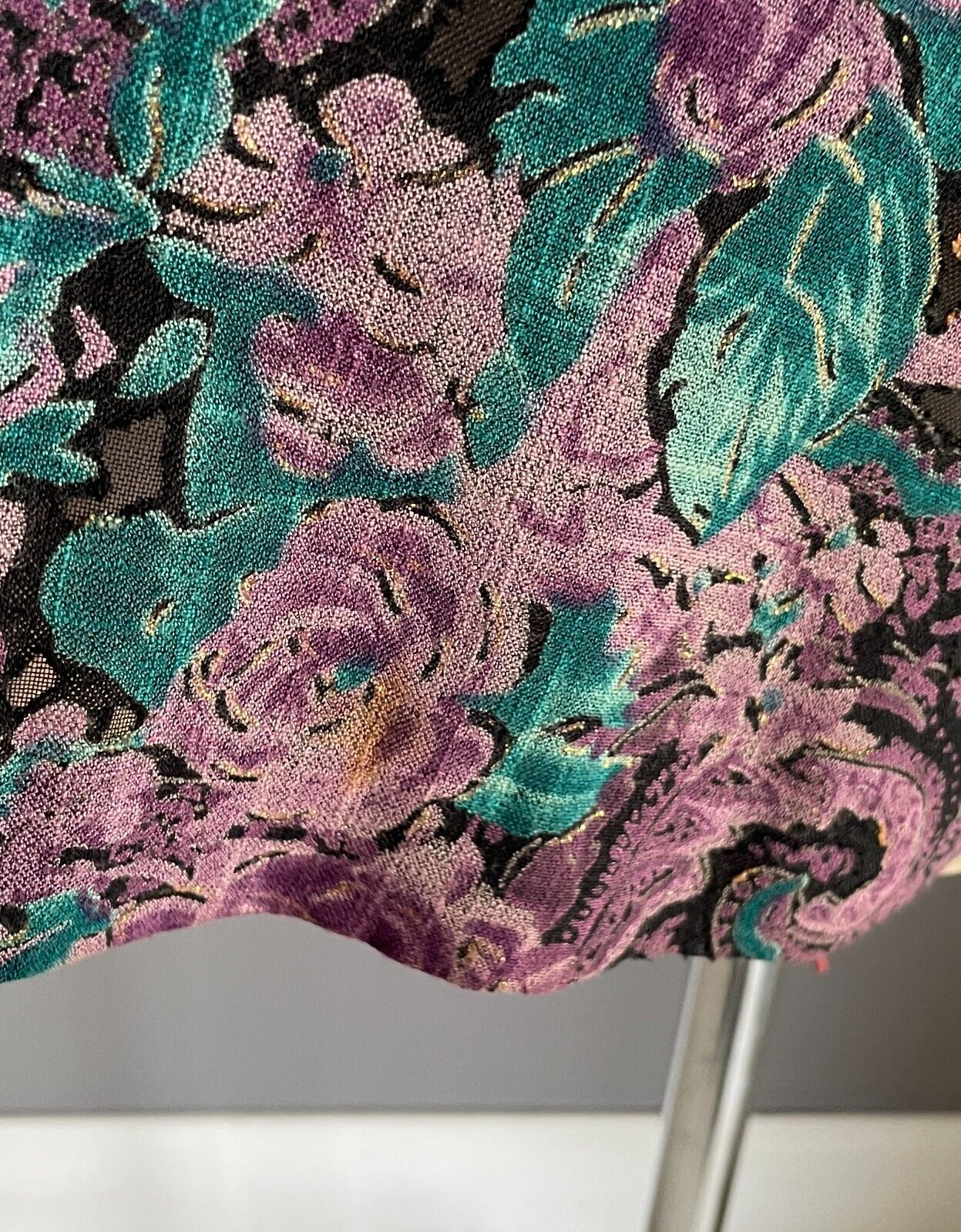 NGOH BOUTIQUE Open Kimono Black Purple Jade Gold Floral Paisley 3/4 Sleeve Sz 14