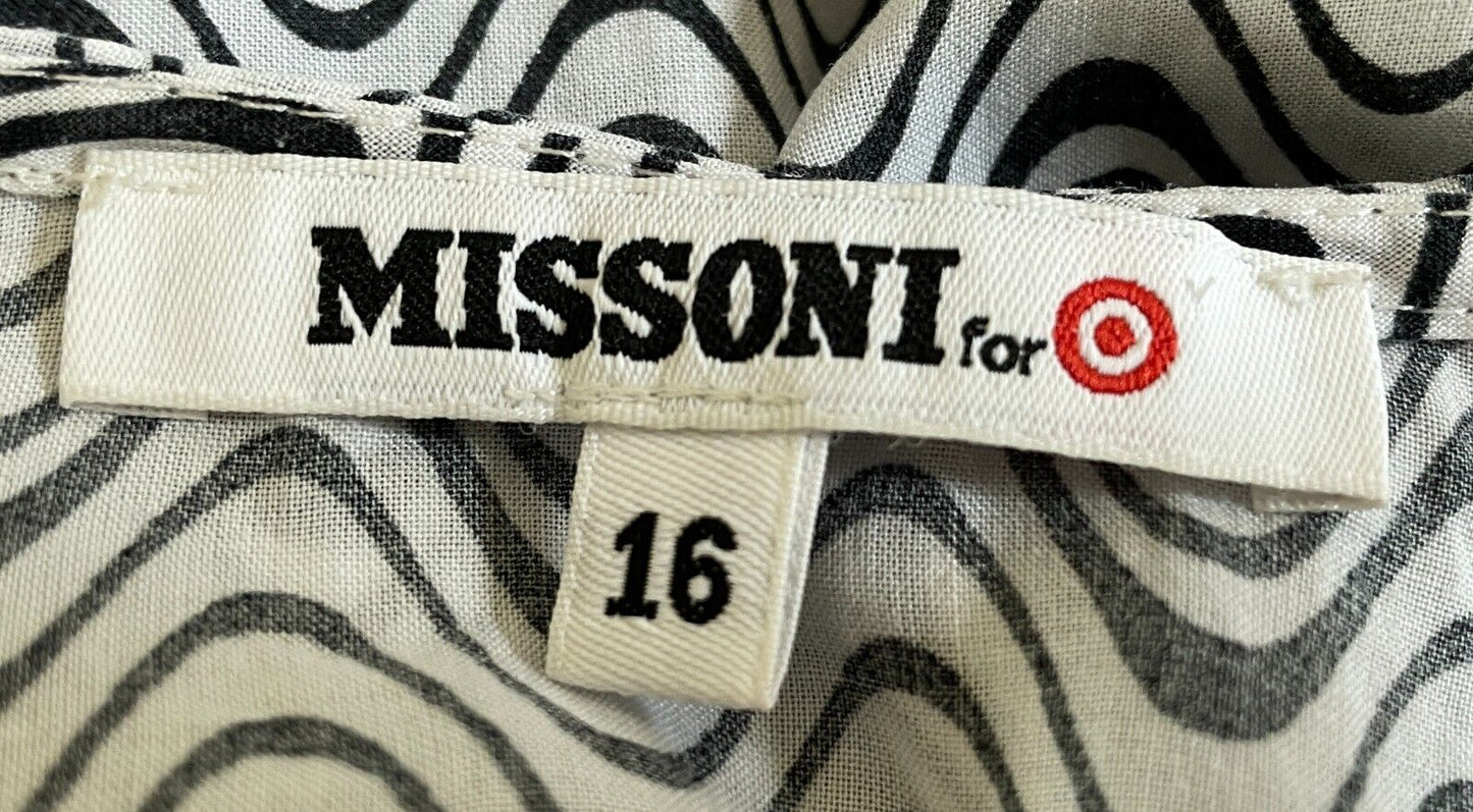 MISSONI for TARGET Beach Cover Black White Wave Print Kaftan Kimono Sz 16 NEW