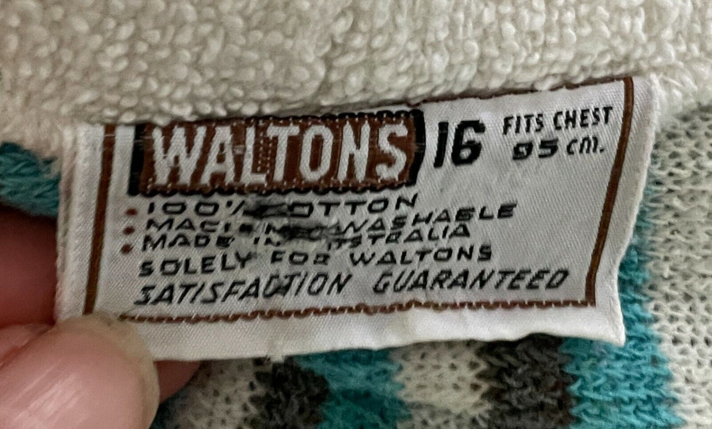 WALTONS Terry Towelling Blue Grey White Stripe Sh/Sleeve Sz 16 Vintage Bath Robe