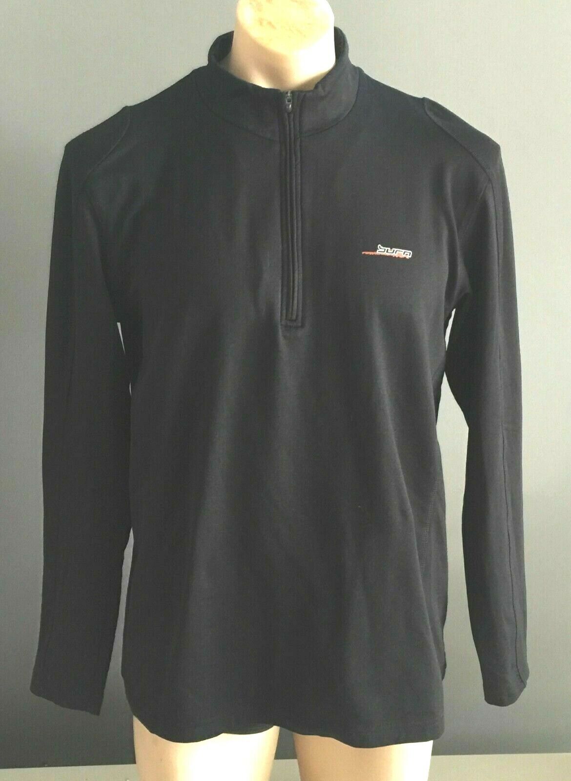 Mens SHAMP "Burn" 1/2 Zip Sports Top Logo Black Long Sleeve Gym Size L 52 54