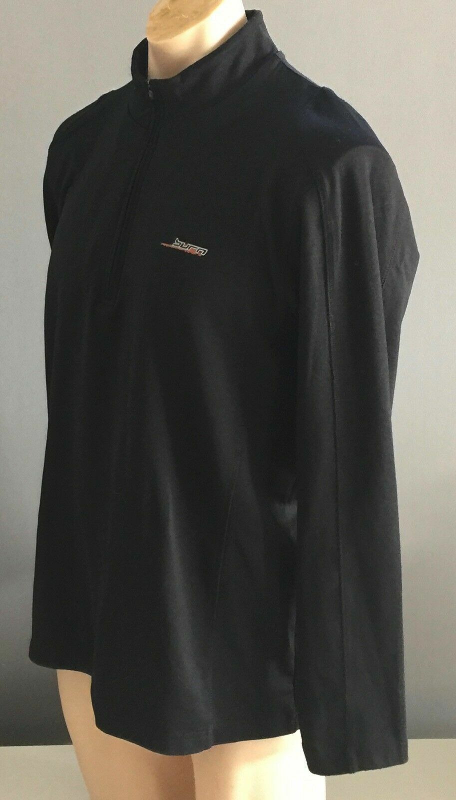 Mens SHAMP "Burn" 1/2 Zip Sports Top Logo Black Long Sleeve Gym Size L 52 54