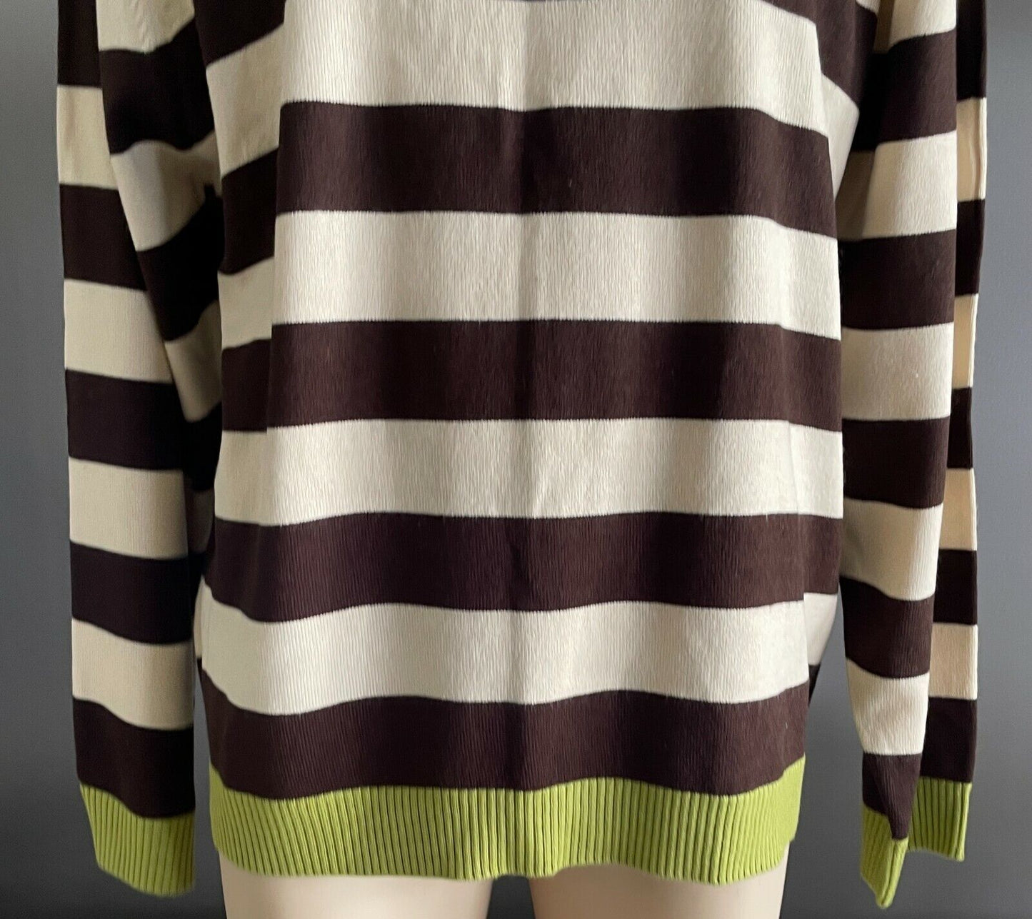 TARGET Mens Sweater Beige Brown Knit Long Sleeve w Green Trim Pullover XXL 112