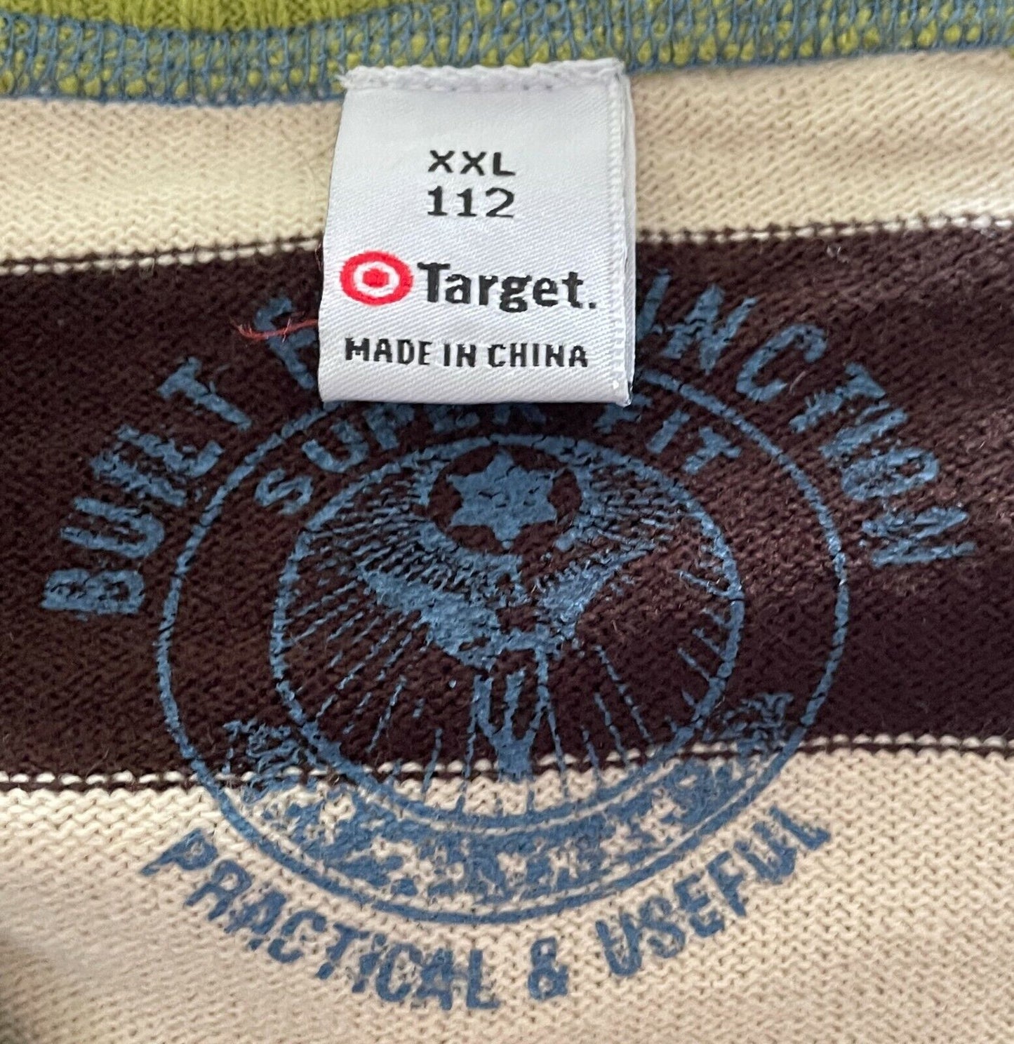 TARGET Mens Sweater Beige Brown Knit Long Sleeve w Green Trim Pullover XXL 112