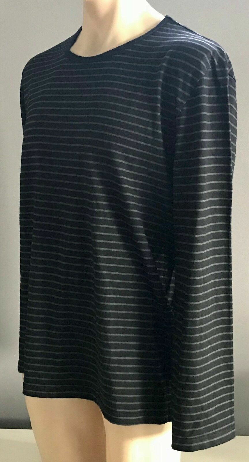 URBAN SUPPLY Crew Neck Top Long Sleeve Black Grey Stripe Mens Size XL