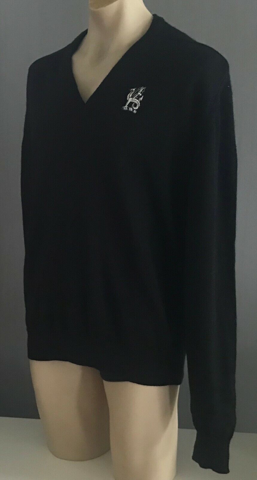 KNIT JUMPER Dragon Logo Sweater Black V-Neck Long Sleeve Mens Size XXXL 126cm