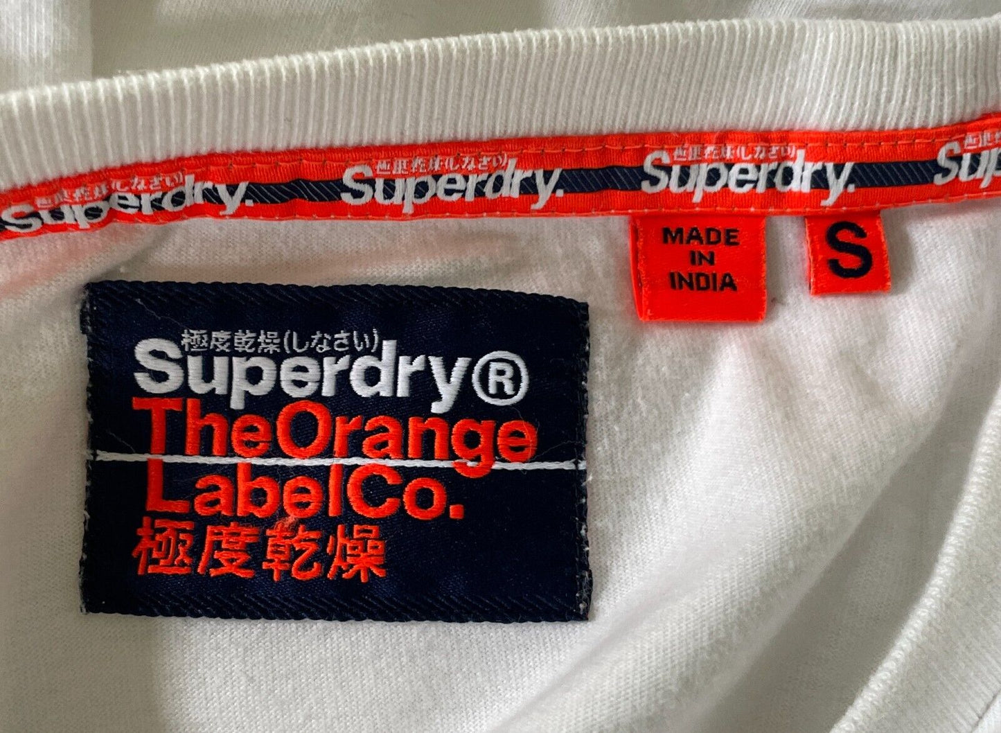 SUPERDRY Top Orange Label White Crew Neck Long Sleeve Mens S Vintage Embroidery