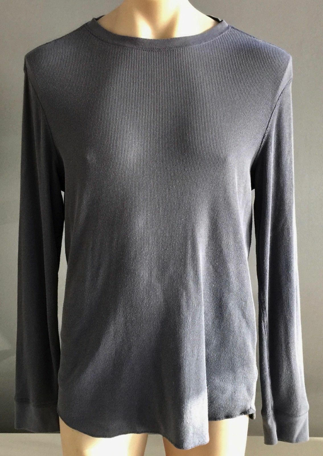 Mens GAP Crew Neck Top Waffle Weave Blue Grey Long Sleeve Size M