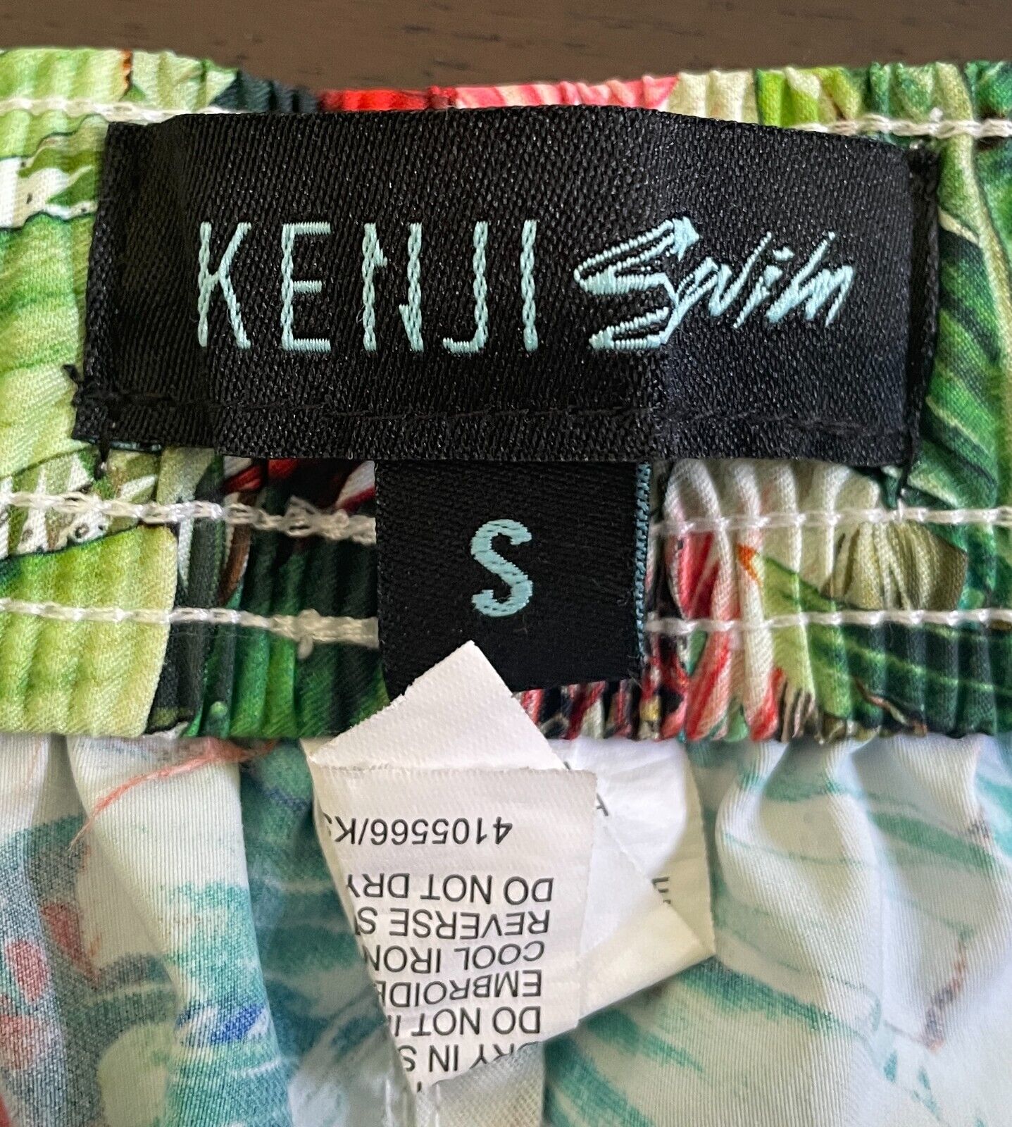 KENJI SWIM Shorts Tropical Flower Flamingo Print Elastic Waist Beach Mens Size S