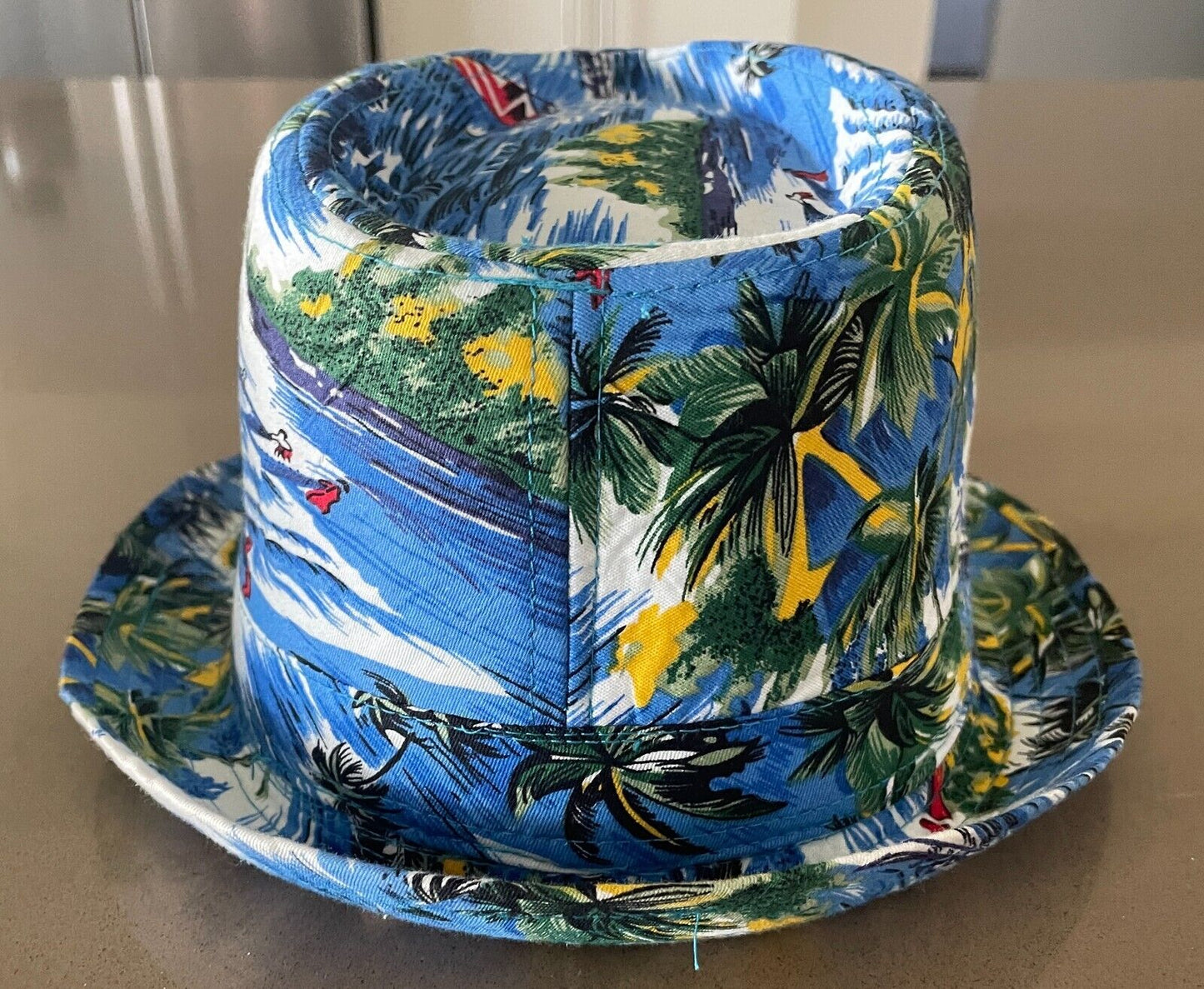 Mens Hat TROPICAL HAWAIIAN Print Trilby Fedora Style Sz L 57cm Sun Beach Costume