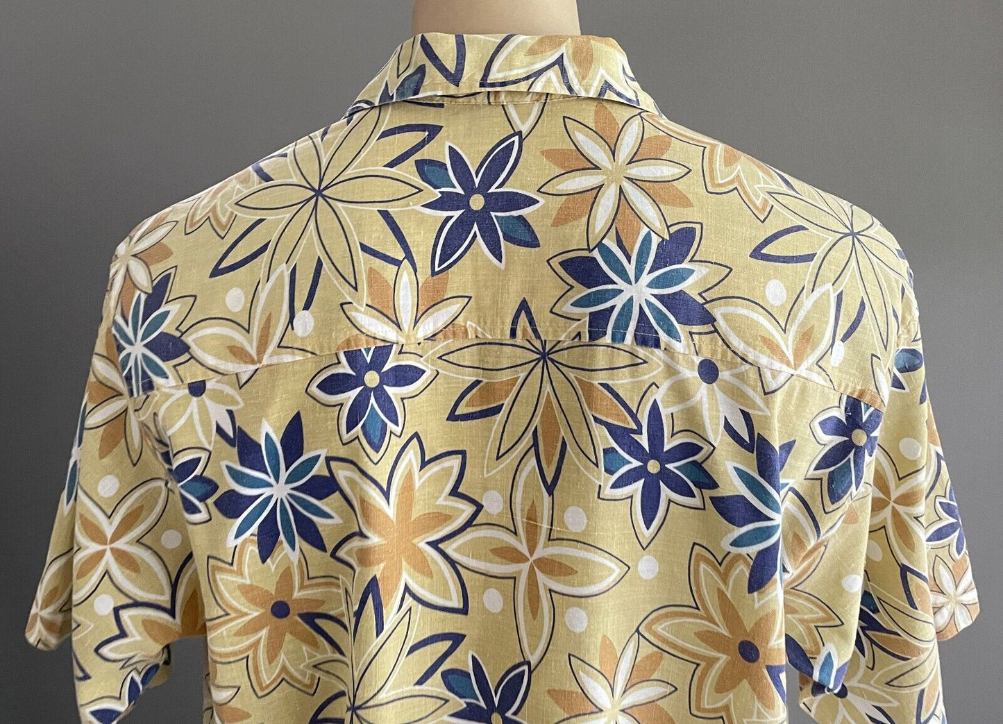 ZAK Shirt Pale Yellow & White Tan & Blue Floral Linen Blend Short Sleeve Size XL