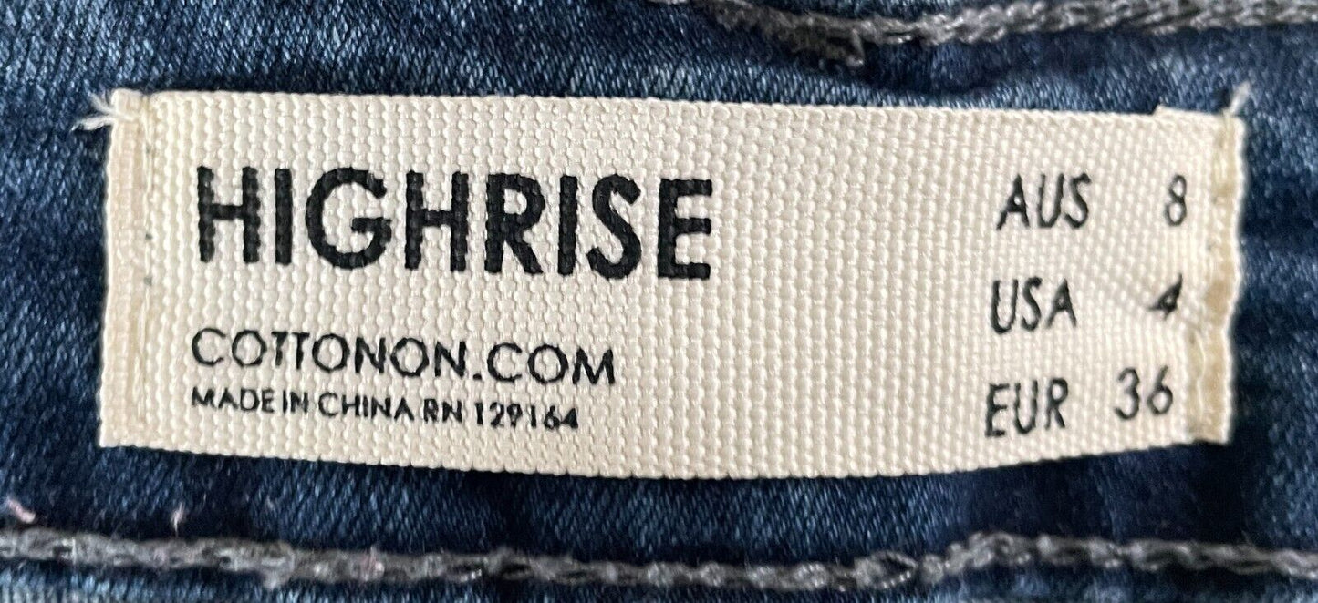 COTTON ON Denim Jeans Stretch Faded Blue High Rise Ripped Knee Skinny Size 8