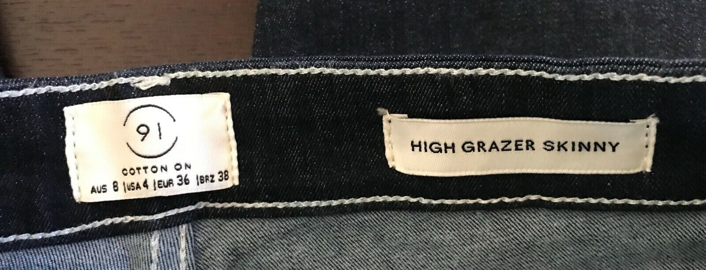 COTTON ON Jeans Dark Blue Denim High Rise Grazer Button Fly Stretch Pants Size 8