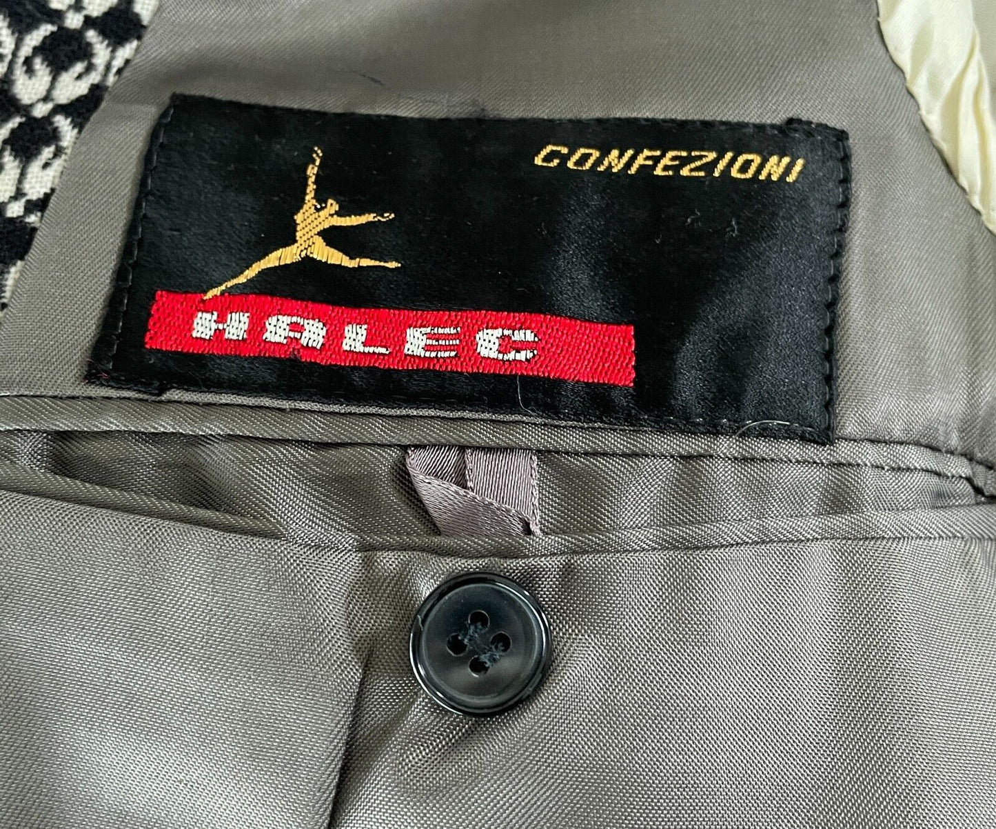 Vintage Mens HALEC CONFEZIONI Jacket Off White & Black Print Blazer Chest 88cm