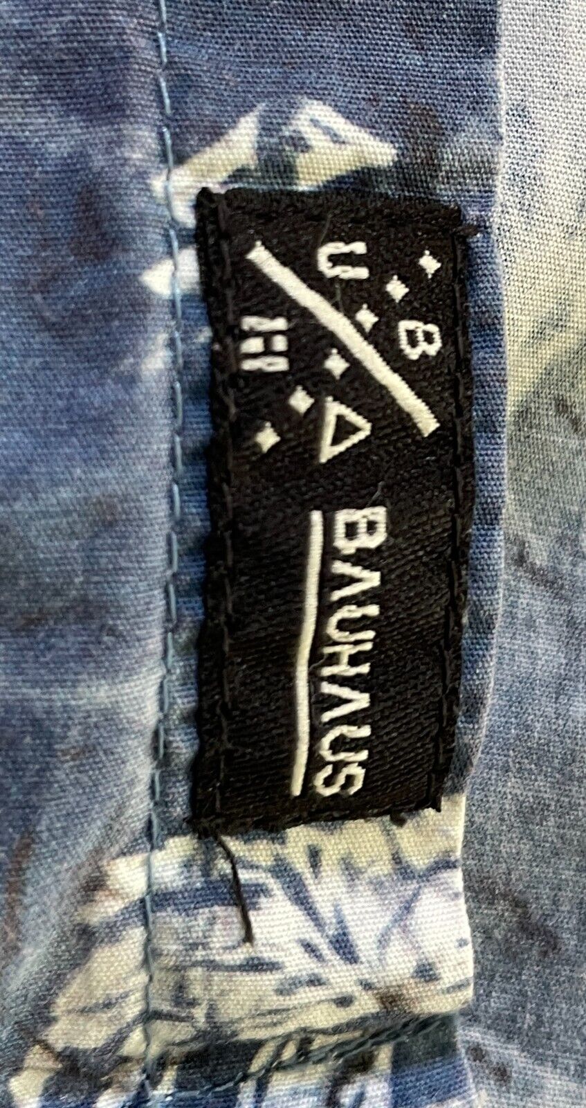 BAUHAUS Shirt Short Sleeve Blue Black Crackle Print Size M Slim Fit 104cm Chest