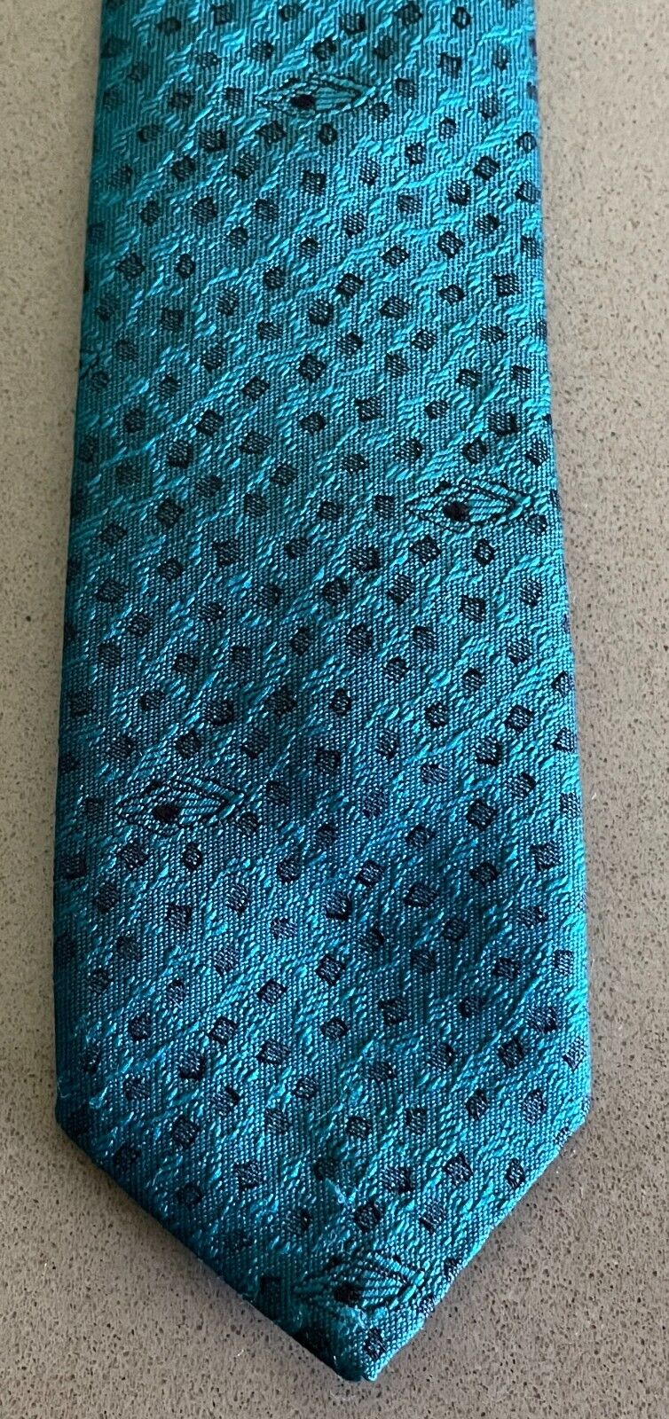 Mens Vintage ENVOY Jade Green and Black Print Polyester Thin Neck Tie