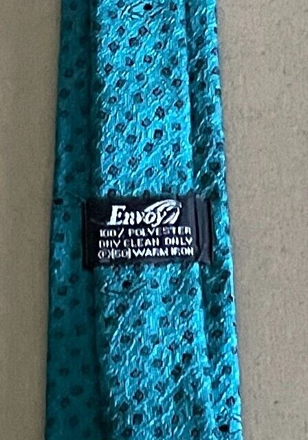 Mens Vintage ENVOY Jade Green and Black Print Polyester Thin Neck Tie
