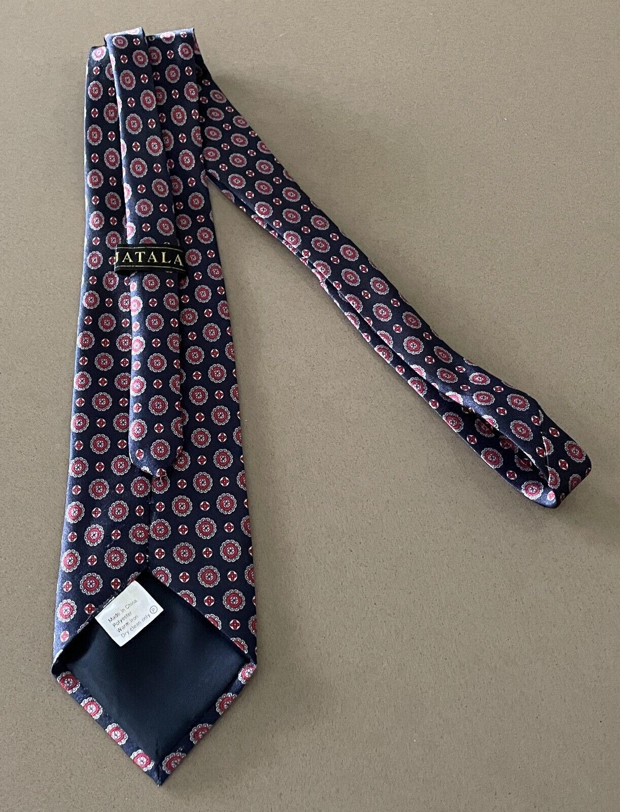Mens JATALA NeckTie Navy Red Silver Print Polyester Neck Tie