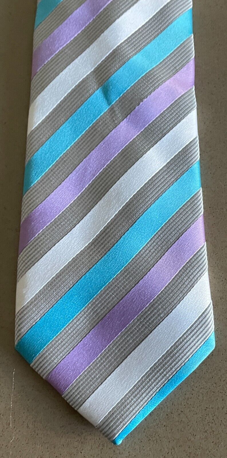 Mens NeckTie Silver Grey Blue Mauve Stripe Teflon Treated Polyester NEW Neck Tie