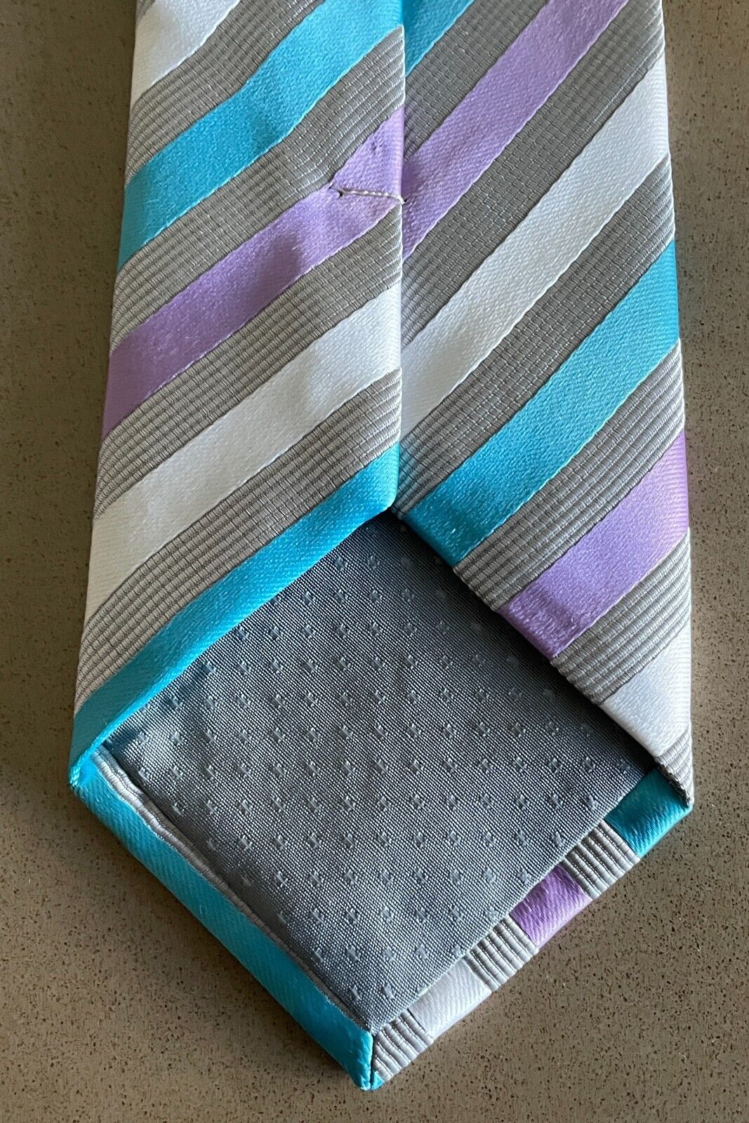 Mens NeckTie Silver Grey Blue Mauve Stripe Teflon Treated Polyester NEW Neck Tie