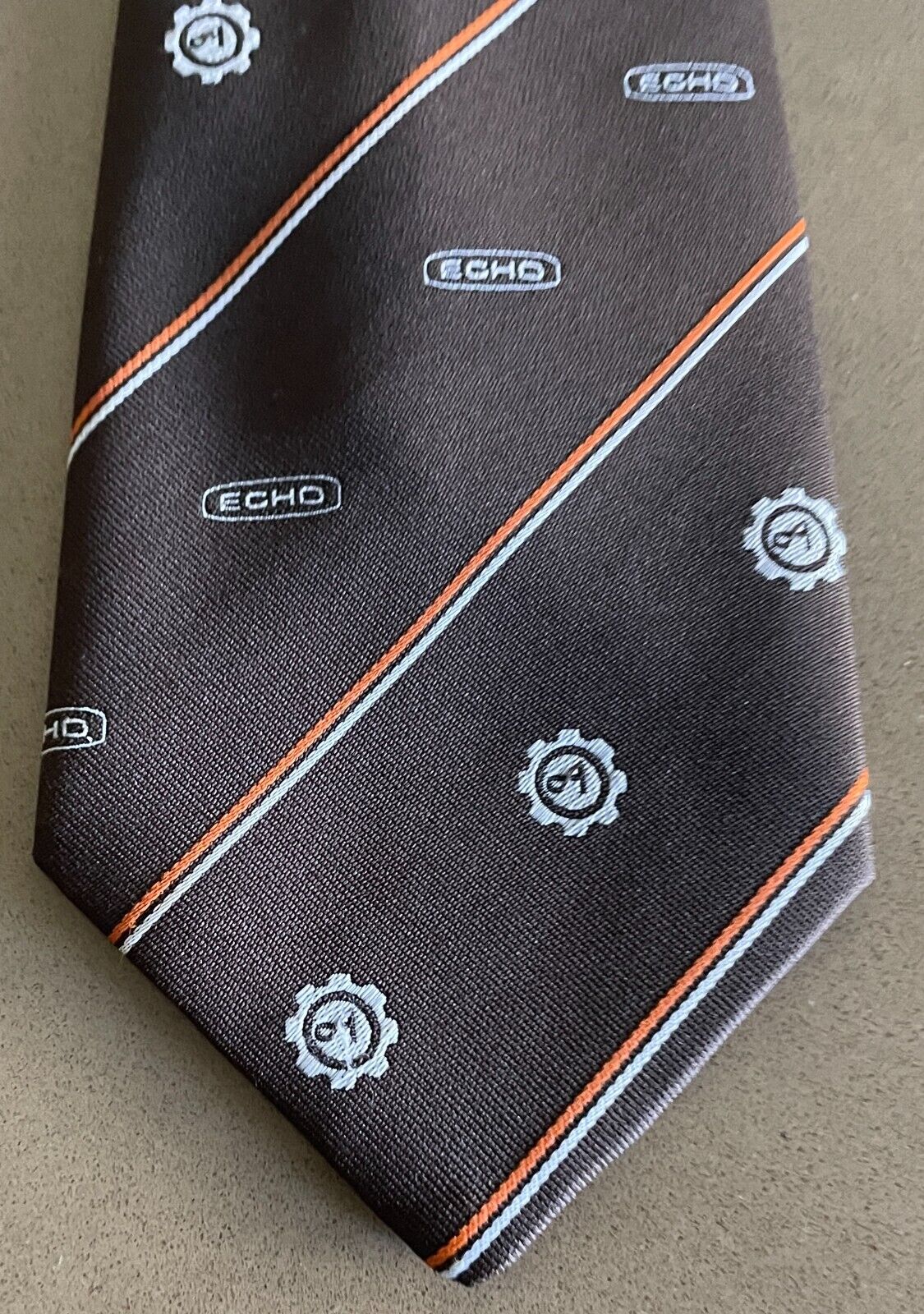Vintage NeckTie 1970's 80's Mens TEE DEE Brown Orange White Stripe & Print Tie