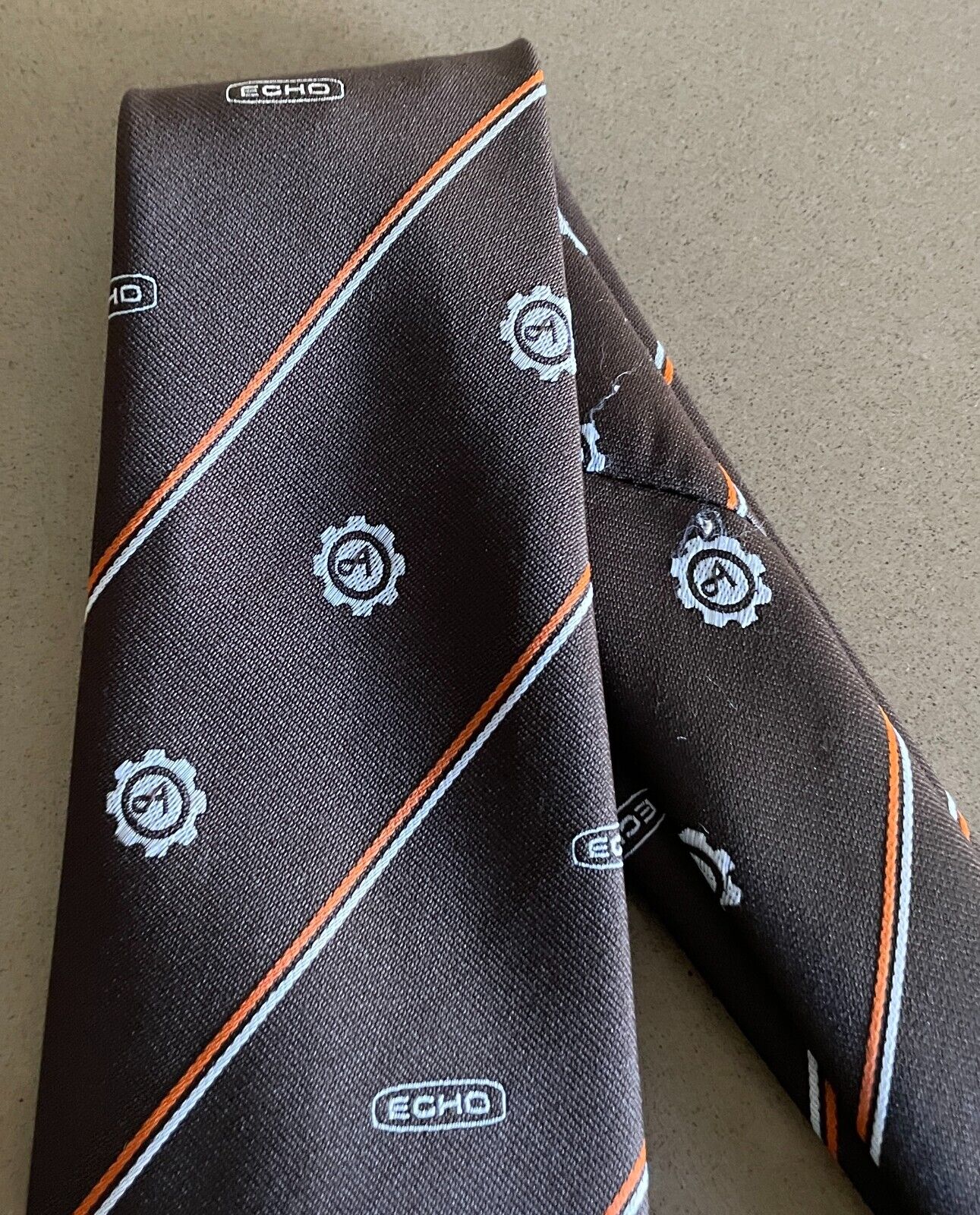 Vintage NeckTie 1970's 80's Mens TEE DEE Brown Orange White Stripe & Print Tie