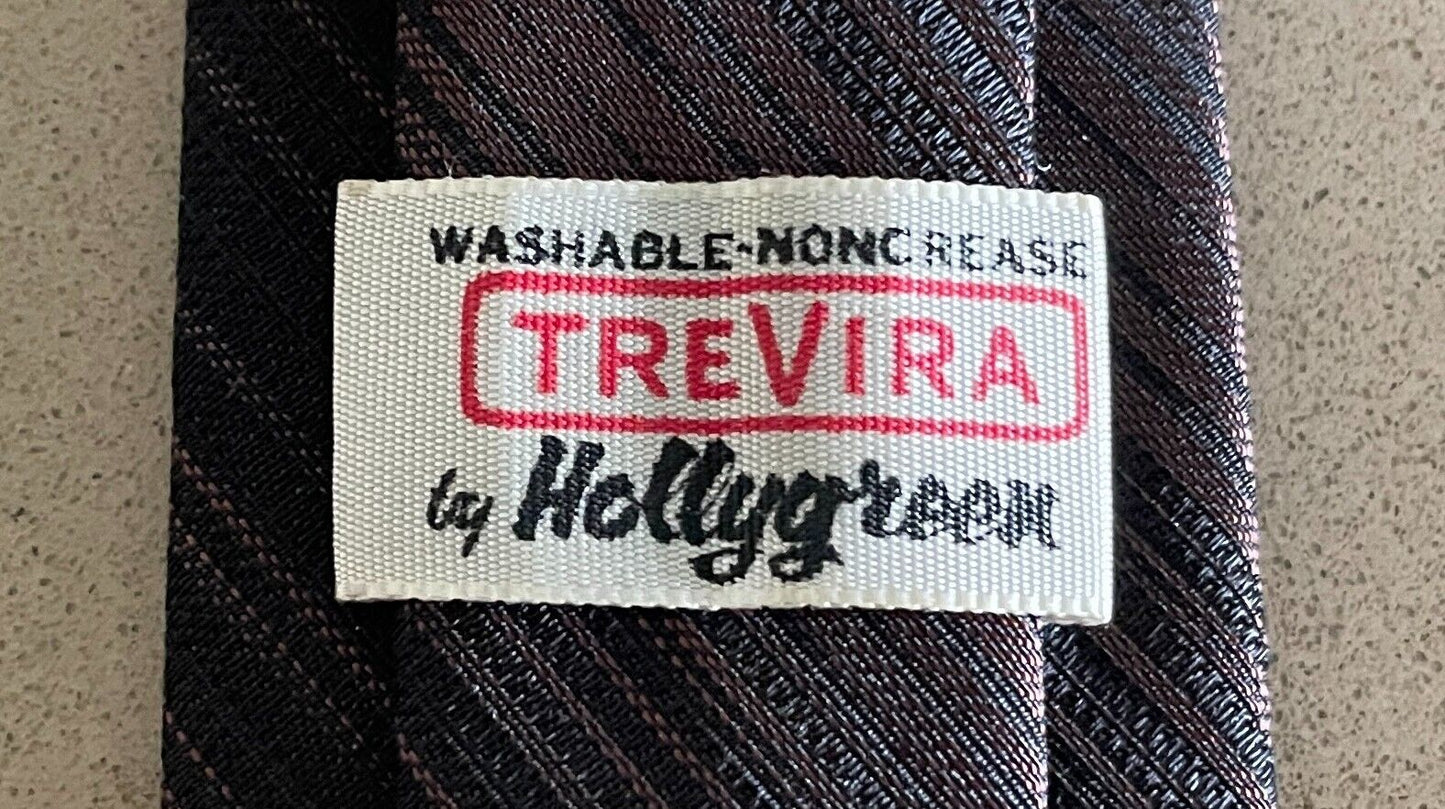 Vintage 1960's 1970's HOLLY GREEN Thin Tie Brown Black Stripe Polyester NeckTie