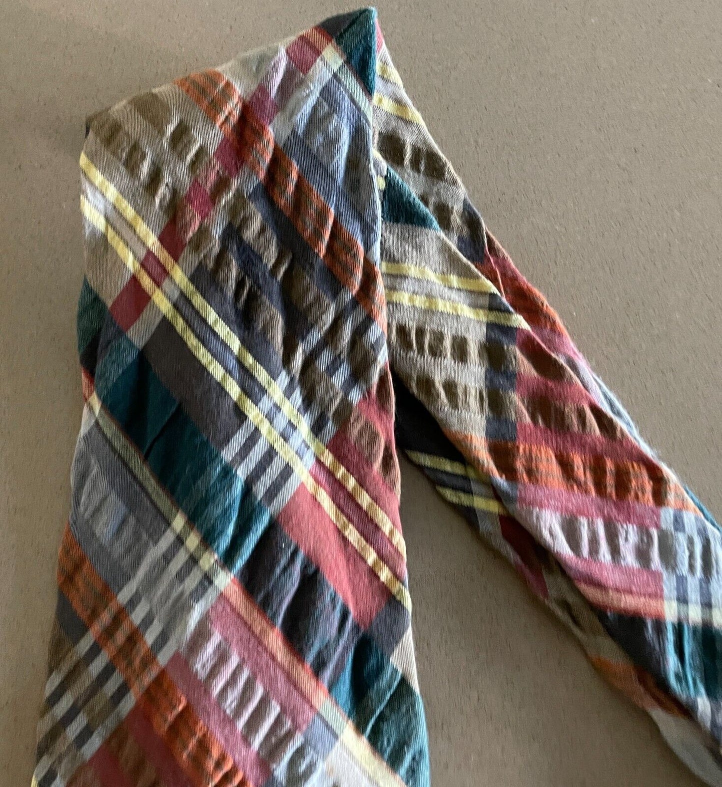Mens Vintage NeckTie GRAND PRIX Multicolour Plaid Check Seersucker Cotton Tie
