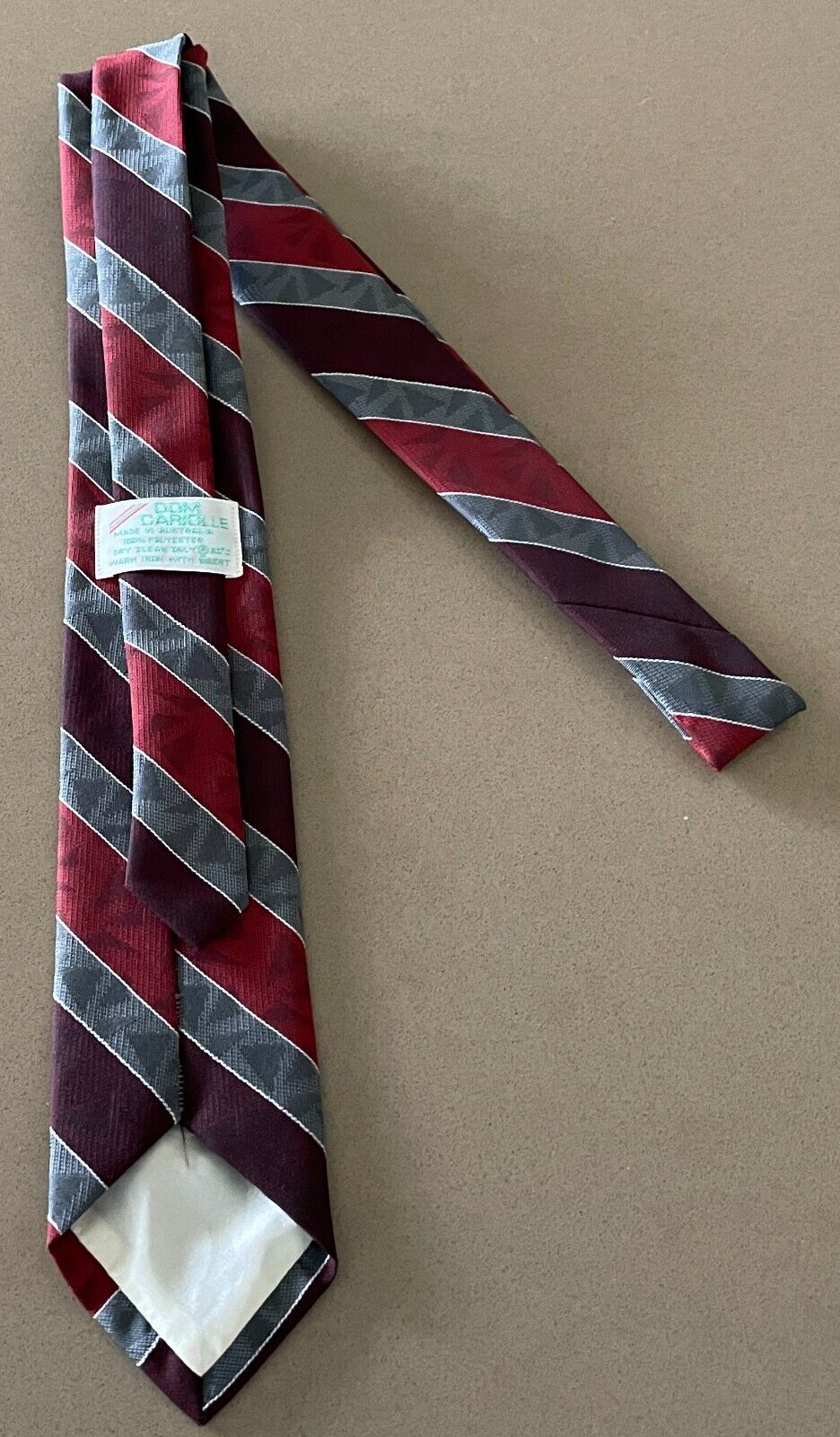 Mens Vintage 1980's DOM CARIOLLE NeckTie Maroon Grey Burgundy Stripe Neck Tie