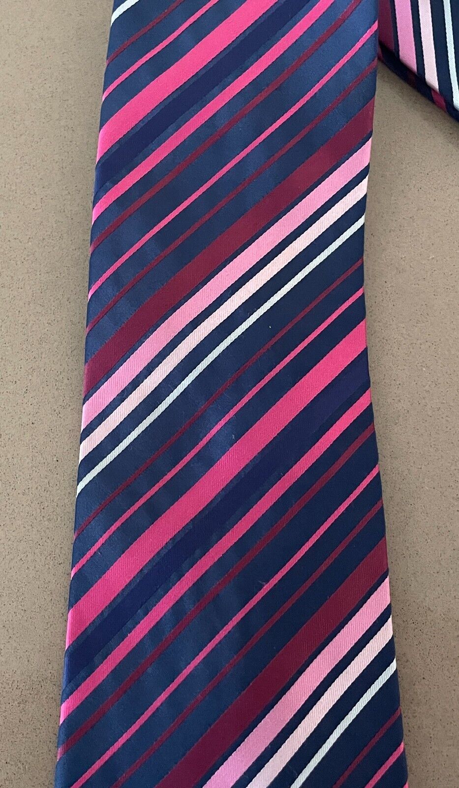 NeckTie CEDAR WOOD STATE Pink Shades & Blue Stripe Polyester 9.5cm Wide Tie