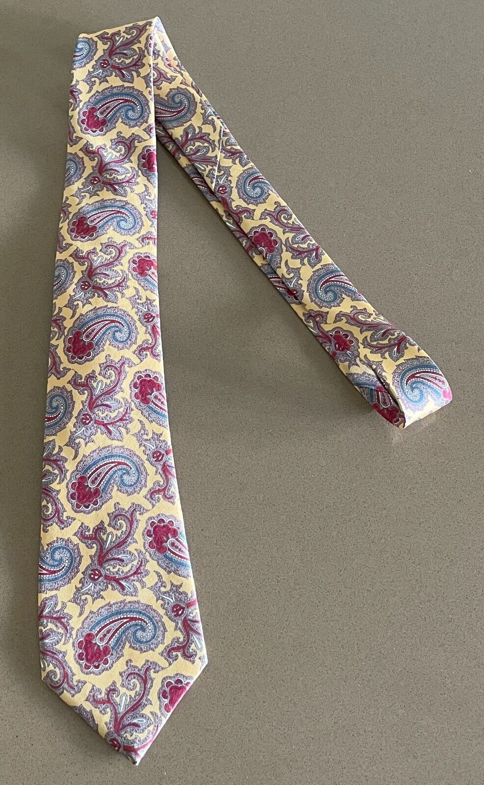 Mens Silk Tie YVES SAINT LAURENT NeckTie Pale Yellow Multicolour Paisley Print