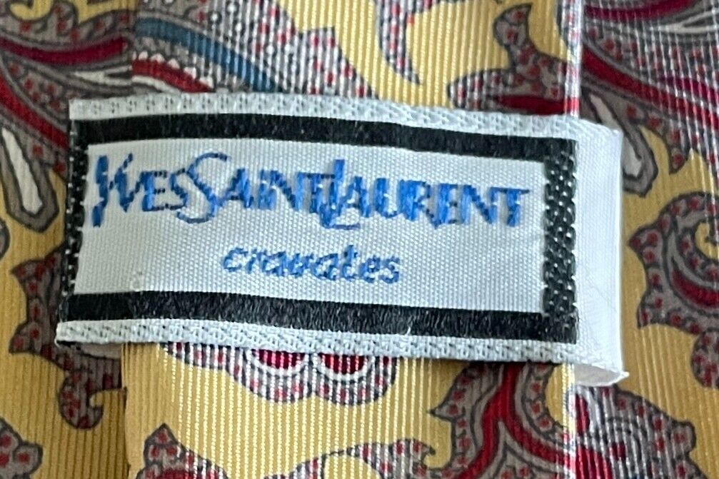 Mens Silk Tie YVES SAINT LAURENT NeckTie Pale Yellow Multicolour Paisley Print
