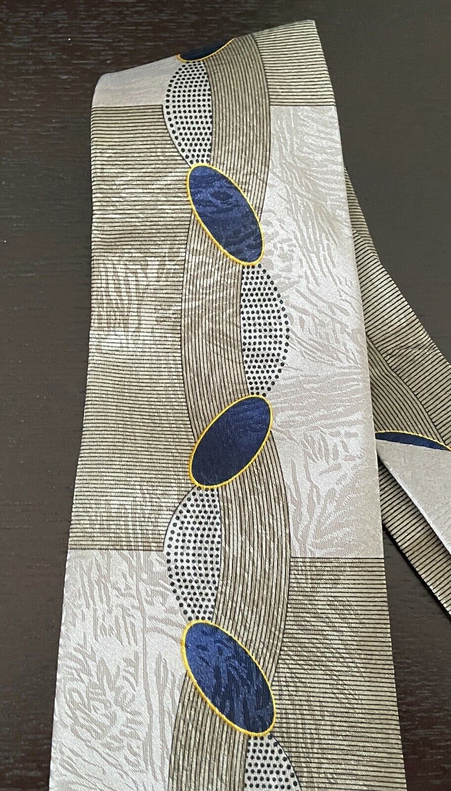 Mens Silk Tie MOULIN ROUGE Champagne Navy Khaki Gold Print Formal NeckTie NEW