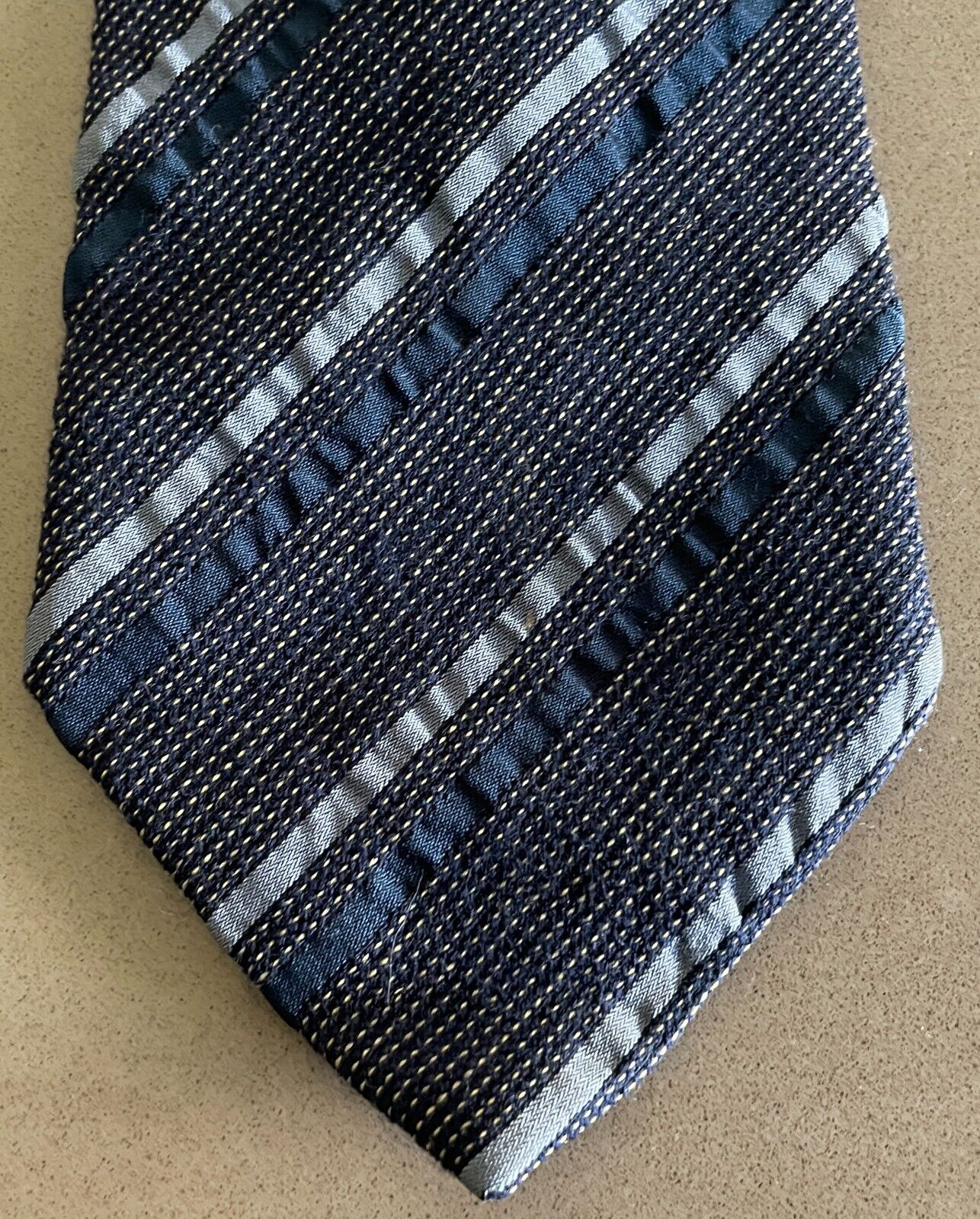 Mens COUNTRY ROAD NeckTie Navy Grey Pale Yellow Stripe Silk Wool Blend Neck Tie