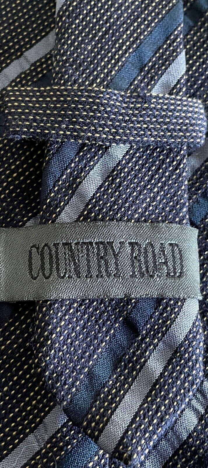 Mens COUNTRY ROAD NeckTie Navy Grey Pale Yellow Stripe Silk Wool Blend Neck Tie