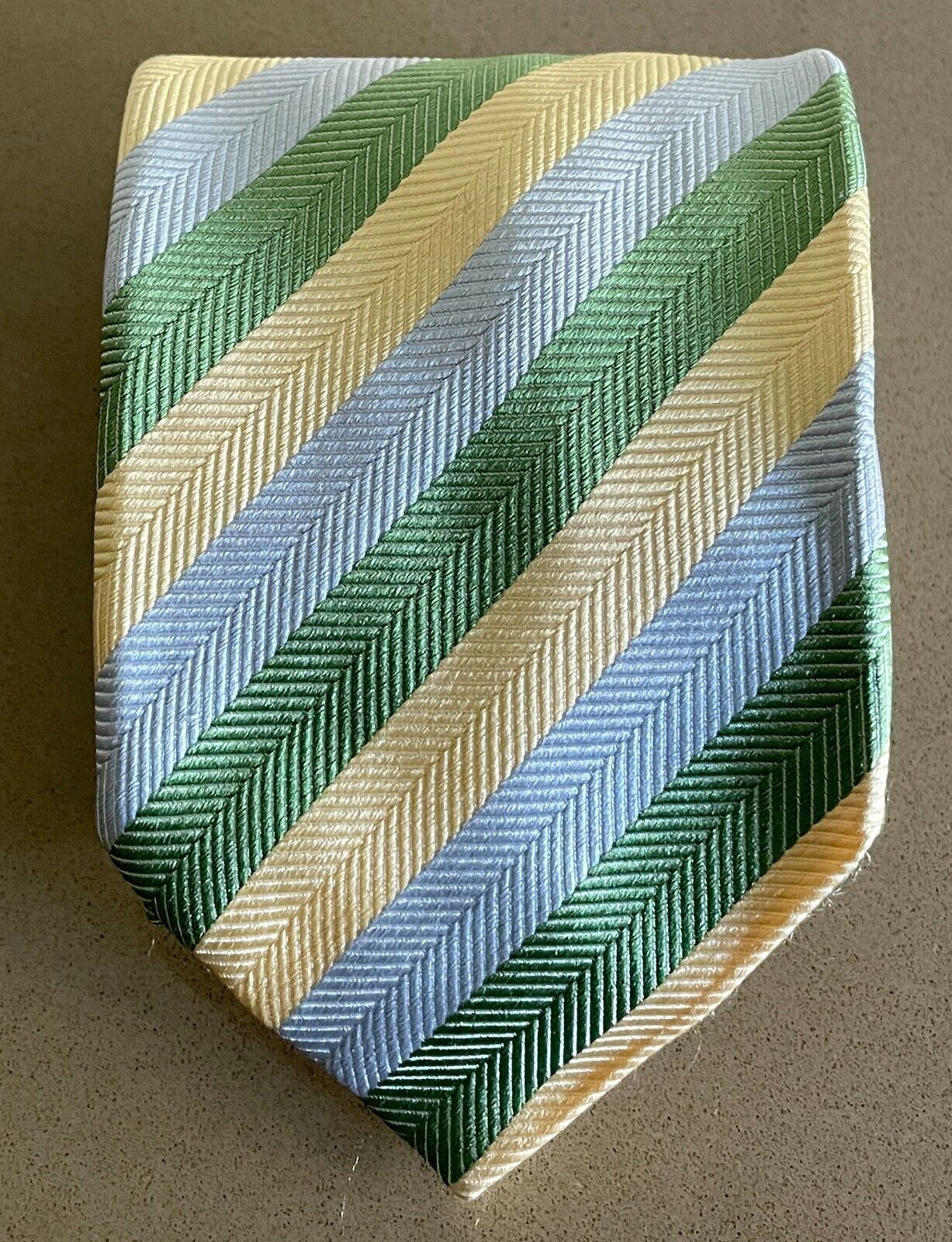 COUNTRY ROAD Silk Tie Neck Pale Yellow Blue Green Stripe Mens