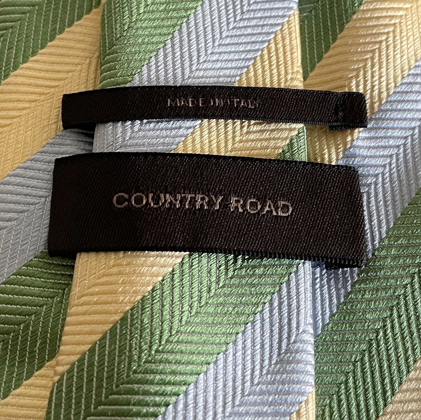 COUNTRY ROAD Silk Tie Neck Pale Yellow Blue Green Stripe Mens