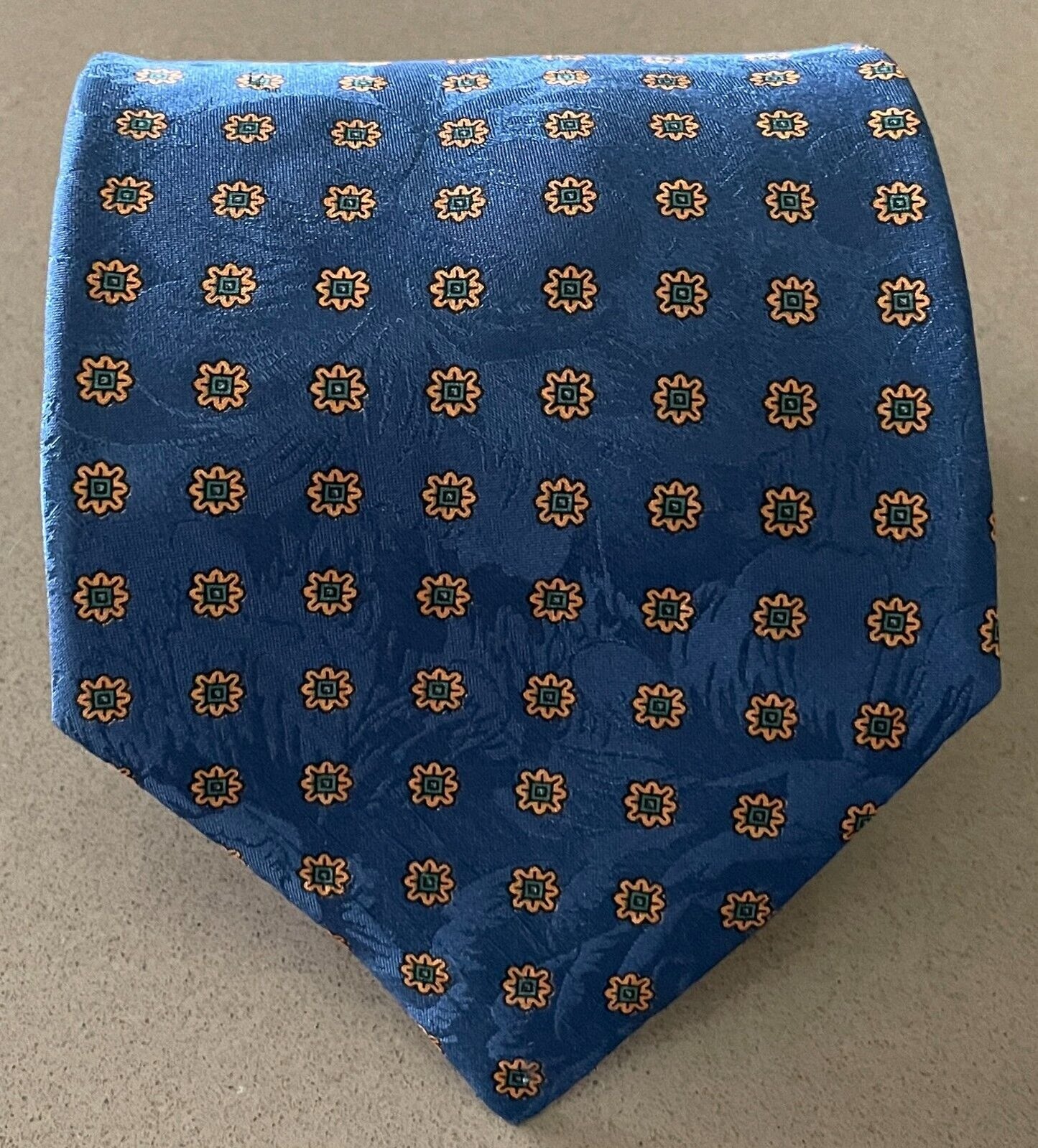Mens Silk Tie DE NIRO NeckTie Blue Jacquard and Gold Floral Print Hand Made