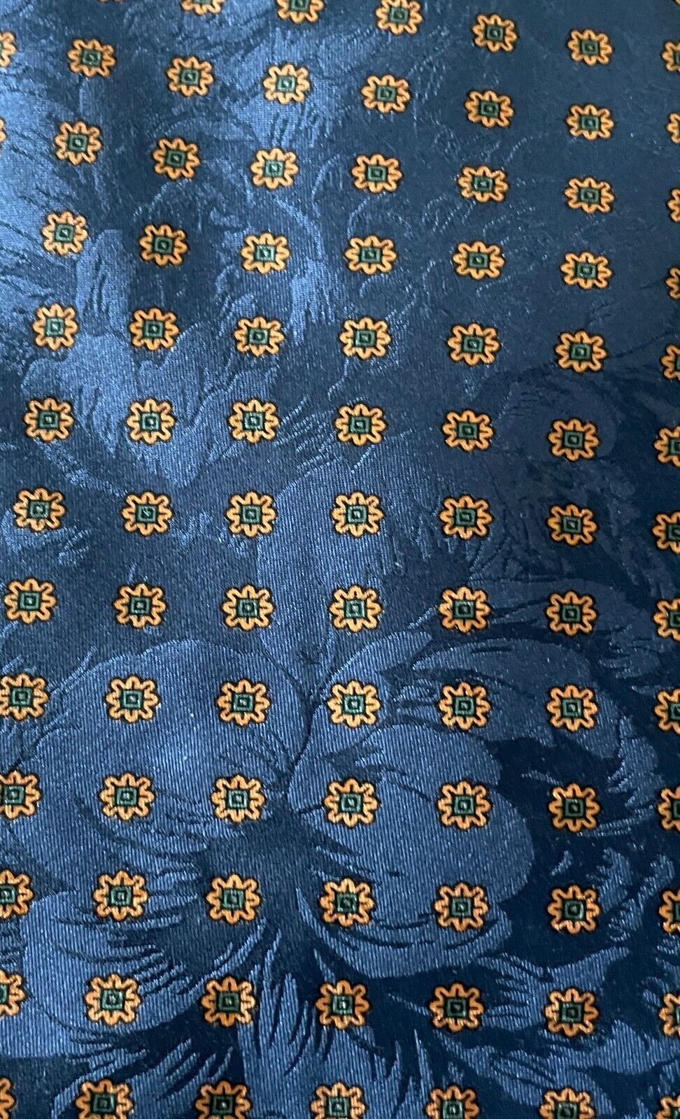 Mens Silk Tie DE NIRO NeckTie Blue Jacquard and Gold Floral Print Hand Made