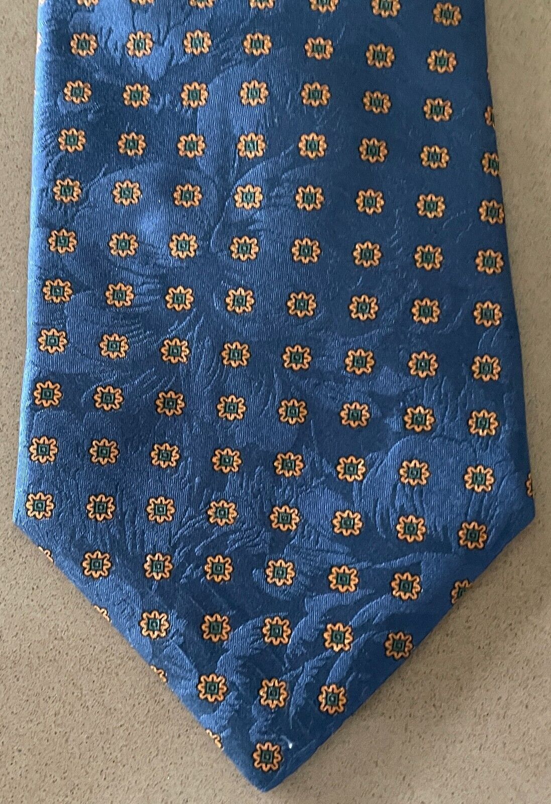 Mens Silk Tie DE NIRO NeckTie Blue Jacquard and Gold Floral Print Hand Made