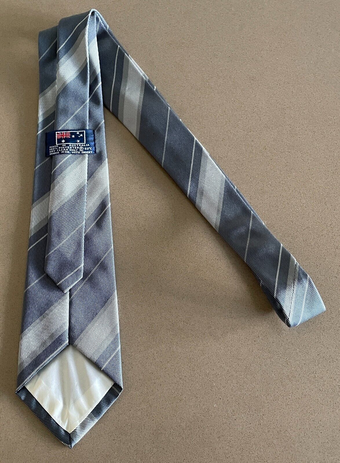 Mens Vintage Thin Tie NeckTie Shades of Grey Stripe Print Polyester Neck Tie