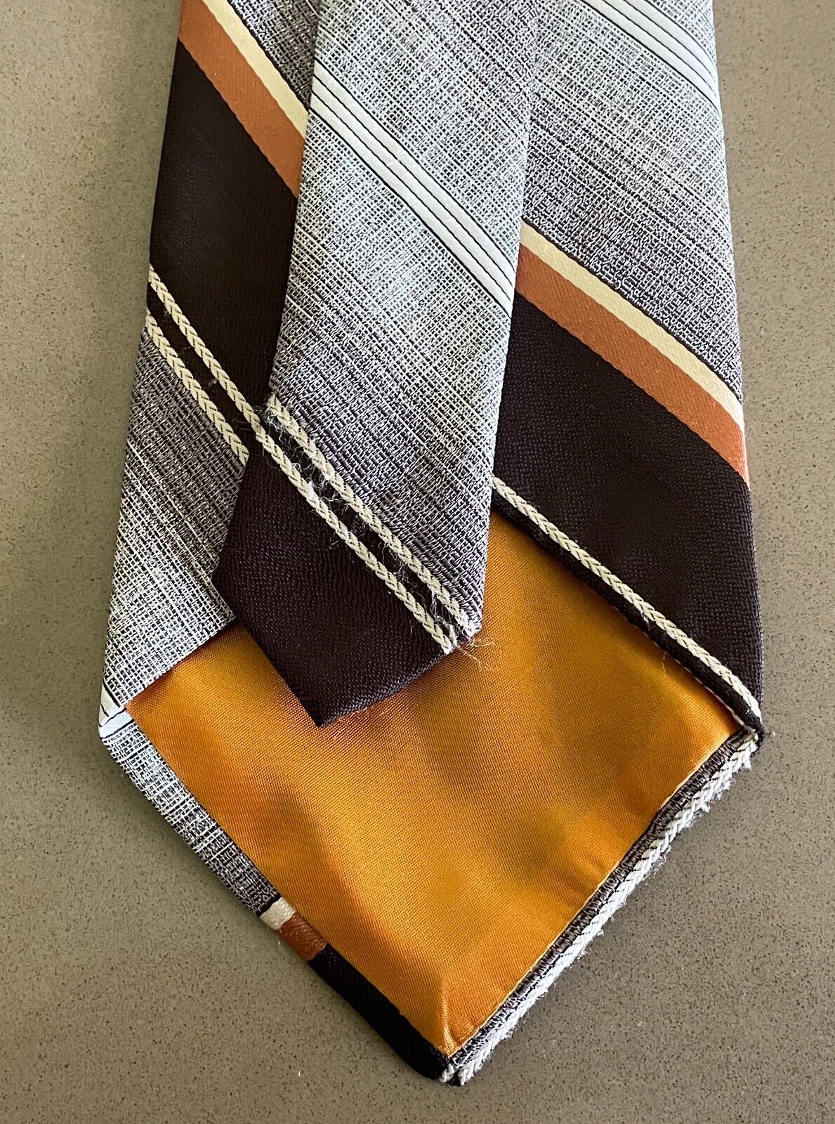 Vintage Mens NeckTie HOLLY GREEN Shades of Brown Beige Caramel Stripe Wide Tie