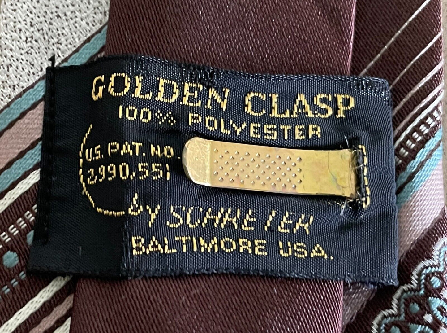 Vintage NeckTie SCHRETER "Golden Clasp" Brown Taupe Green Mens Neck Tie