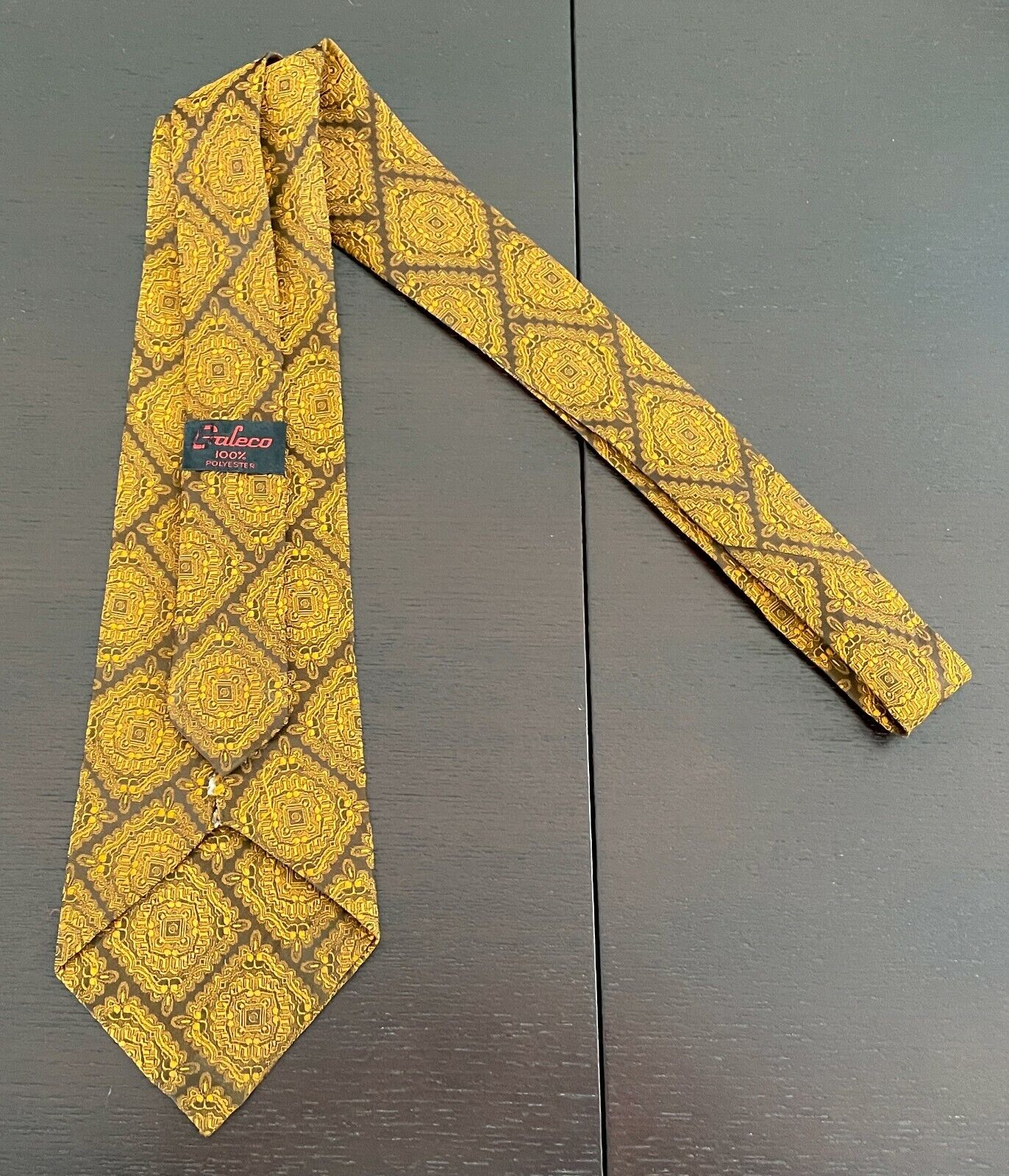 GALECO Vintage Mens Tie Necktie 1960s 1970s Golden Brown Orange Jacquard Print