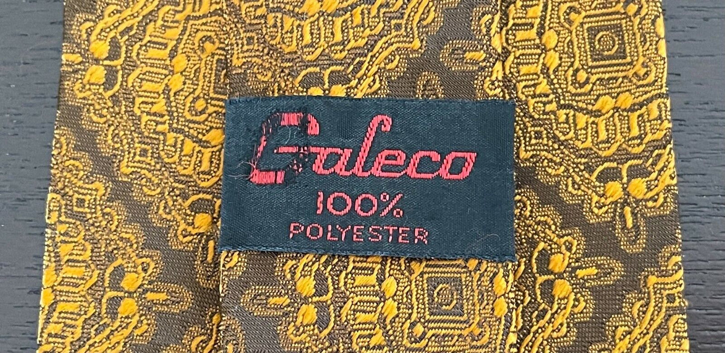 GALECO Vintage Mens Tie Necktie 1960s 1970s Golden Brown Orange Jacquard Print